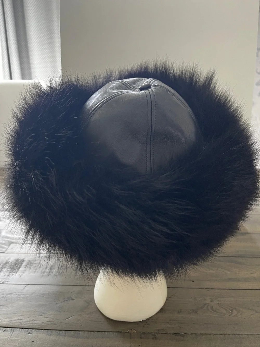 Vintage Black Fur Russian Cossack Hat Genuine Fur Leather Crown Winter Hat